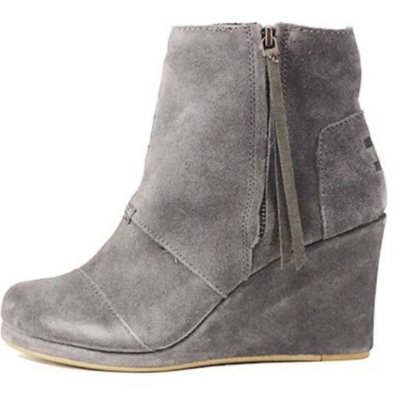 Toms Desert Wedge High Dark Suede Boots Size 8 - Picture 2 of 11
